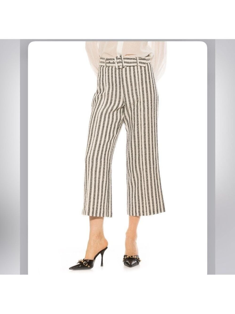 Alexia Admor Caden Navy Ivory Tweed Stripe Wide Leg Crop Pants Size 14